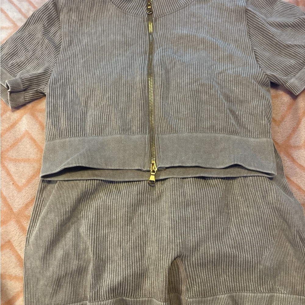 Otherwild Ribbed Bike Shorts Set - Gray